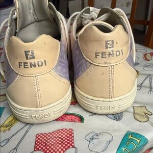 Fendi Beige and Purple Casual Sneakers